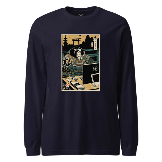 Samurai Programmer 2 Computer Science Ukiyo-e Unisex Long Sleeve Tee Navy - Samurai Original