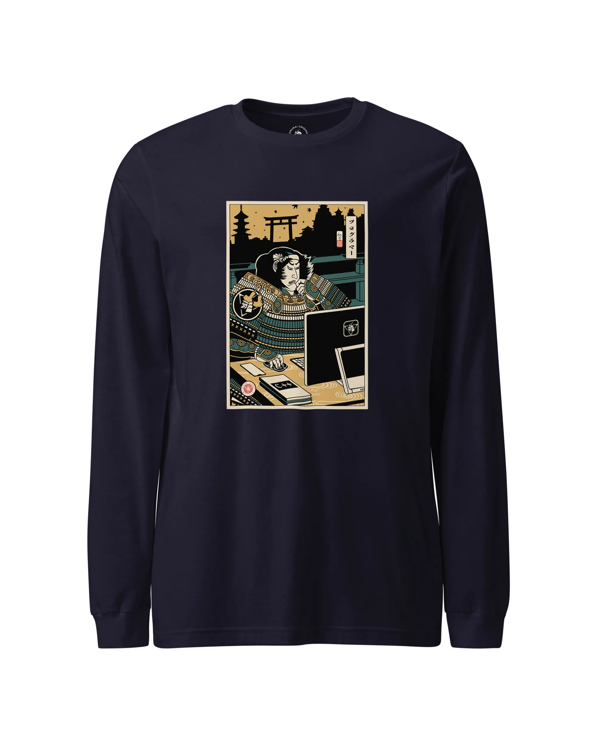 Samurai Programmer 2 Computer Science Ukiyo-e Unisex Long Sleeve Tee Navy - Samurai Original
