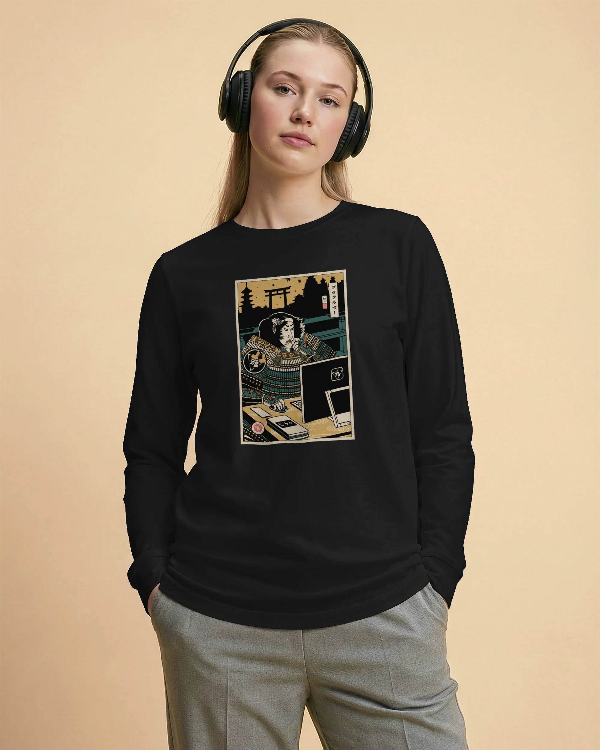 Samurai Programmer 2 Computer Science Ukiyo-e Unisex Long Sleeve Tee - Samurai Original