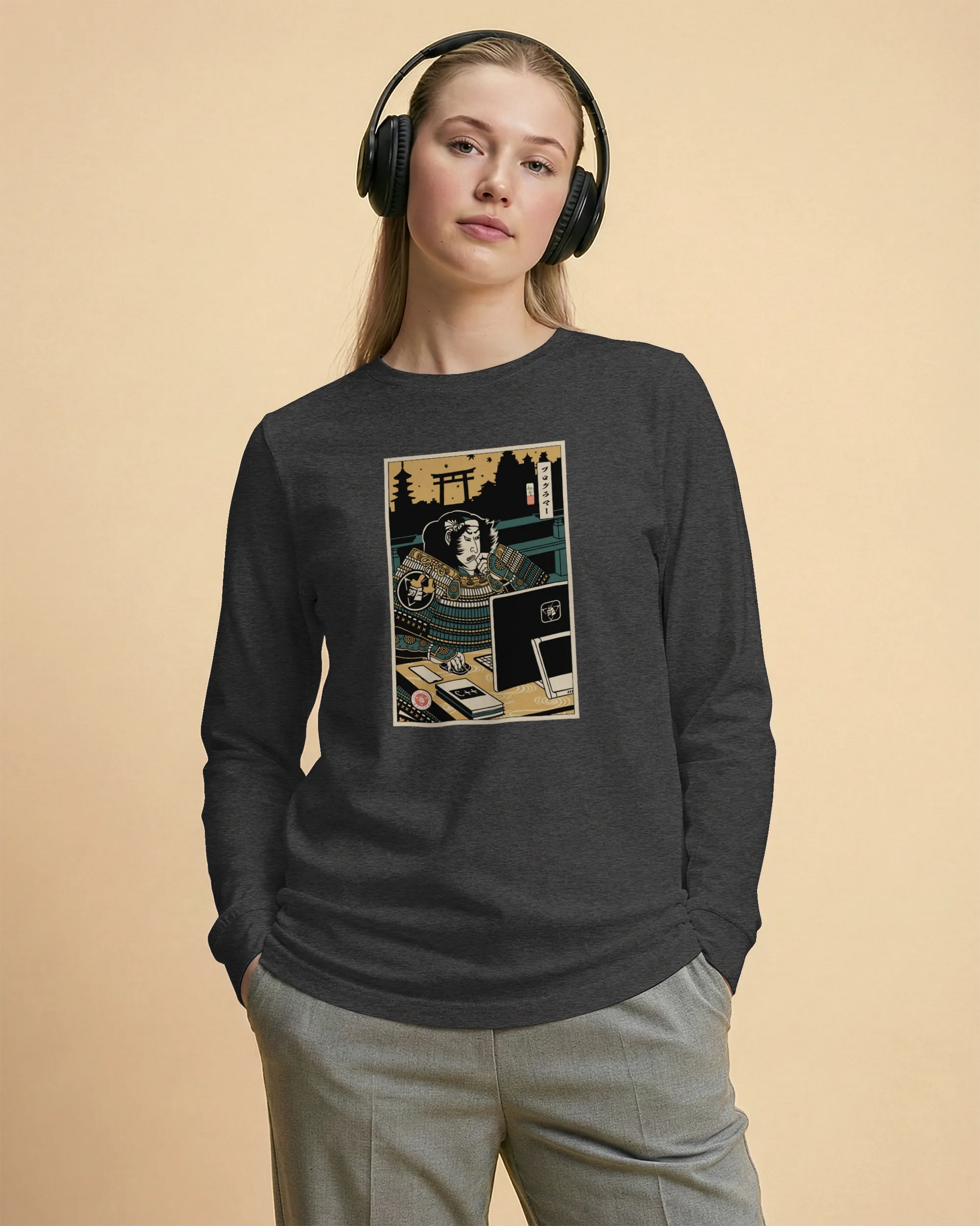 Samurai Programmer 2 Computer Science Ukiyo-e Unisex Long Sleeve Tee - Samurai Original