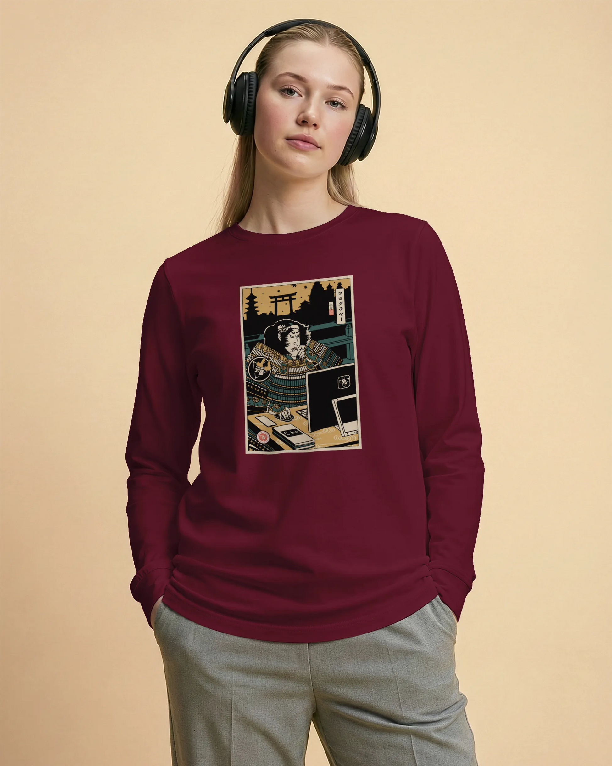 Samurai Programmer 2 Computer Science Ukiyo-e Unisex Long Sleeve Tee - Samurai Original