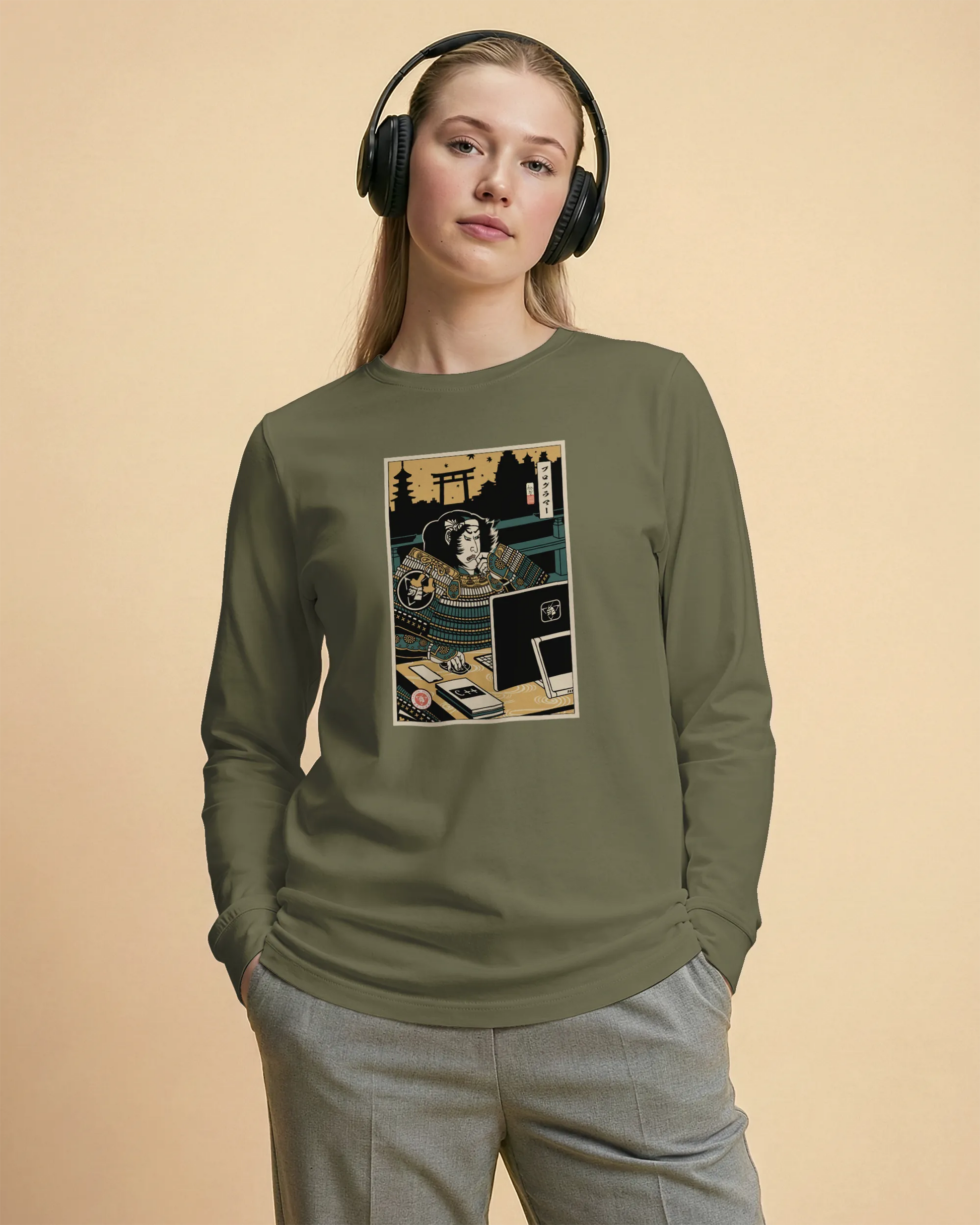Samurai Programmer 2 Computer Science Ukiyo-e Unisex Long Sleeve Tee - Samurai Original