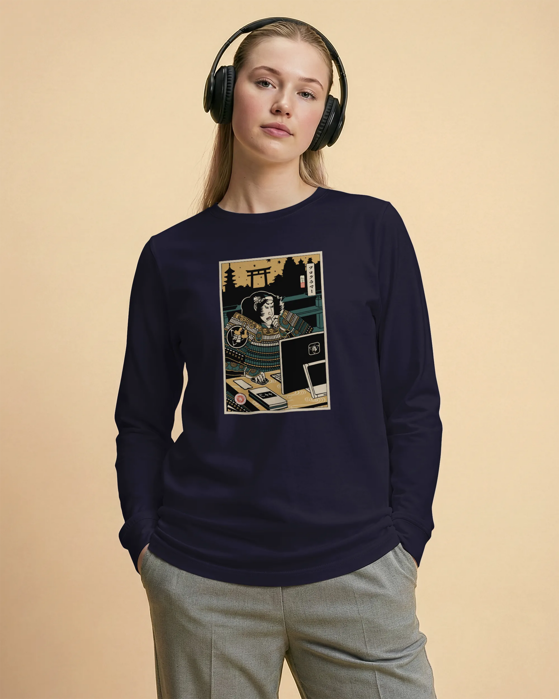 Samurai Programmer 2 Computer Science Ukiyo-e Unisex Long Sleeve Tee - Samurai Original
