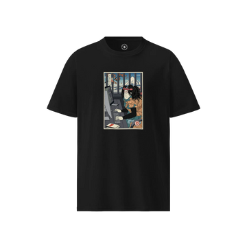 Cyber Samurai Programmer Tech Zen Ukiyo-e Organic T-shirt Black - Samurai Original