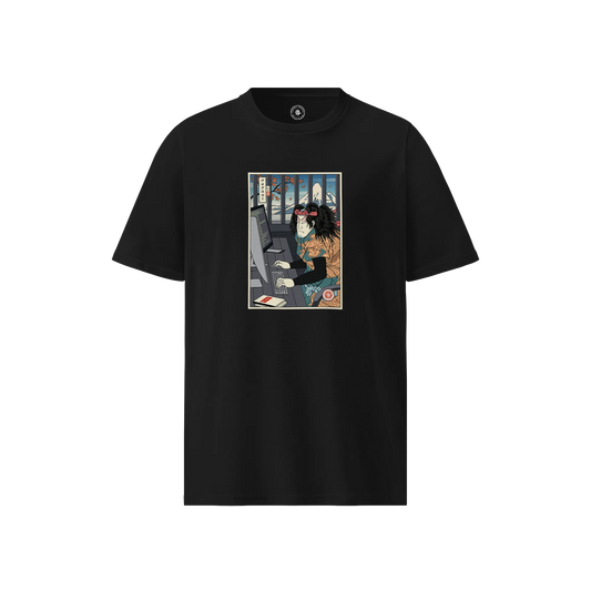 Cyber Samurai Programmer Tech Zen Ukiyo-e Organic T-shirt Black - Samurai Original