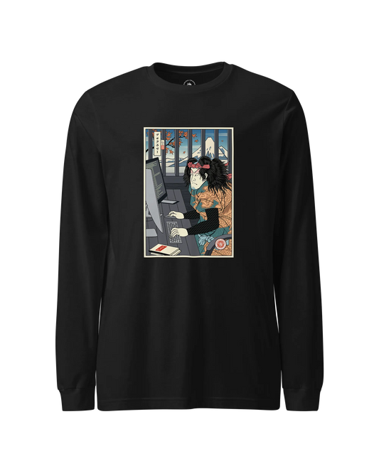 Samurai Programmer 3 Computer Science Ukiyo-e Unisex Long Sleeve Tee Black - Samurai Original