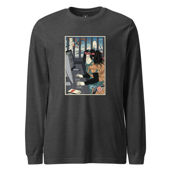 Samurai Programmer 3 Computer Science Ukiyo-e Unisex Long Sleeve Tee Dark Grey Heather - Samurai Original