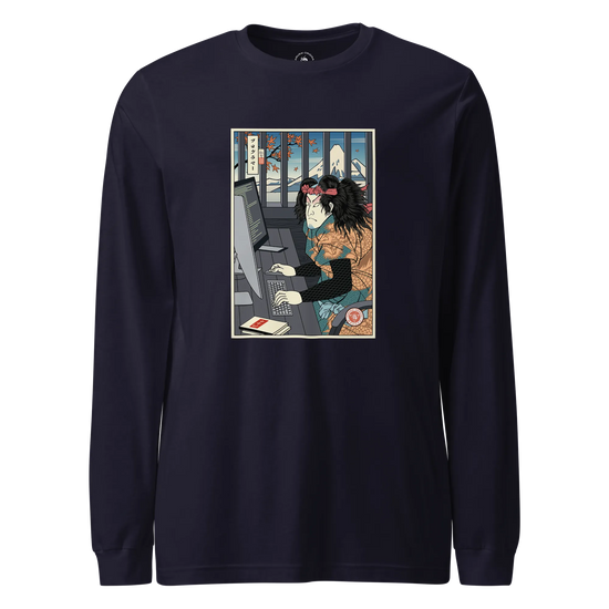 Samurai Programmer 3 Computer Science Ukiyo-e Unisex Long Sleeve Tee Navy - Samurai Original