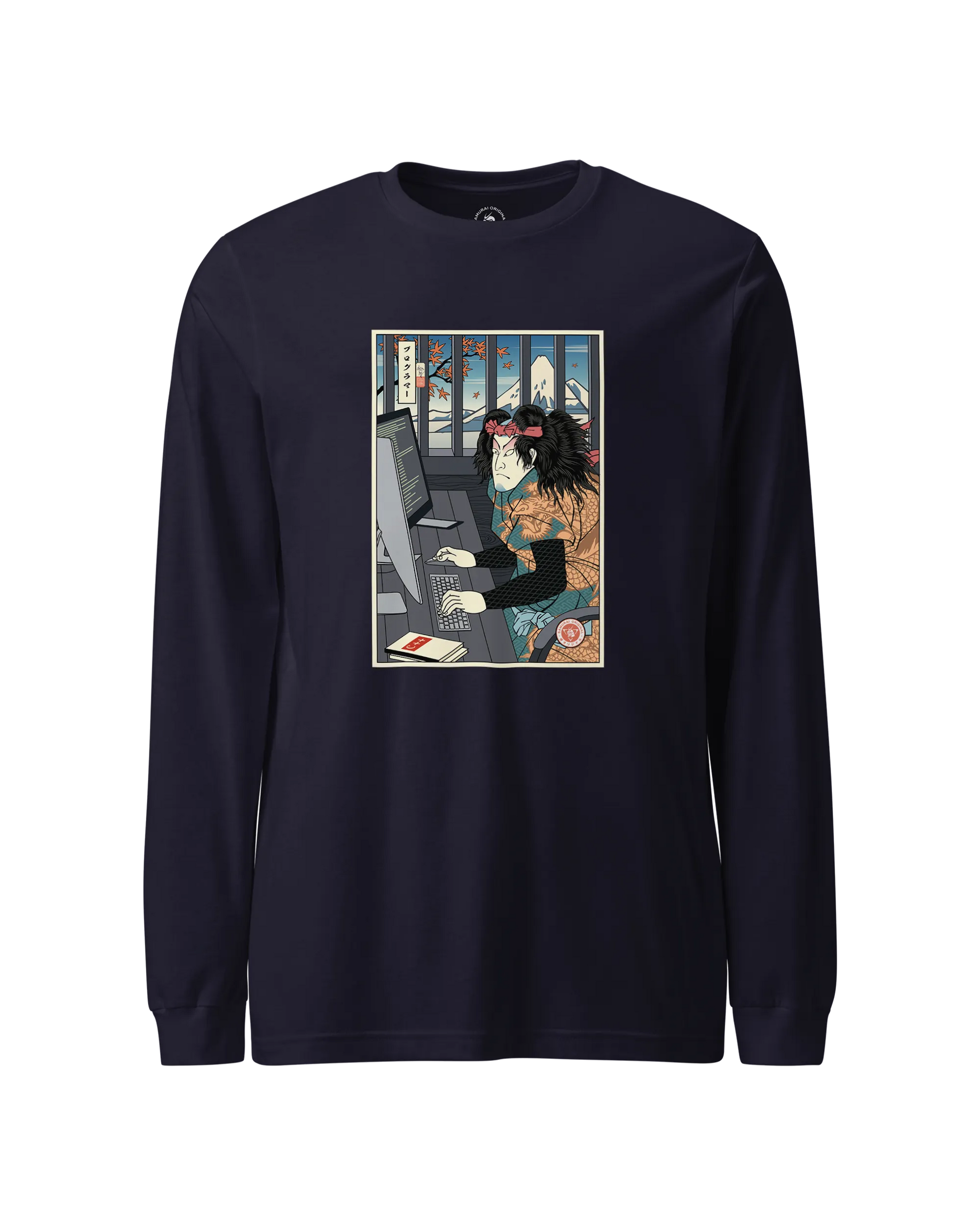 Samurai Programmer 3 Computer Science Ukiyo-e Unisex Long Sleeve Tee Navy - Samurai Original