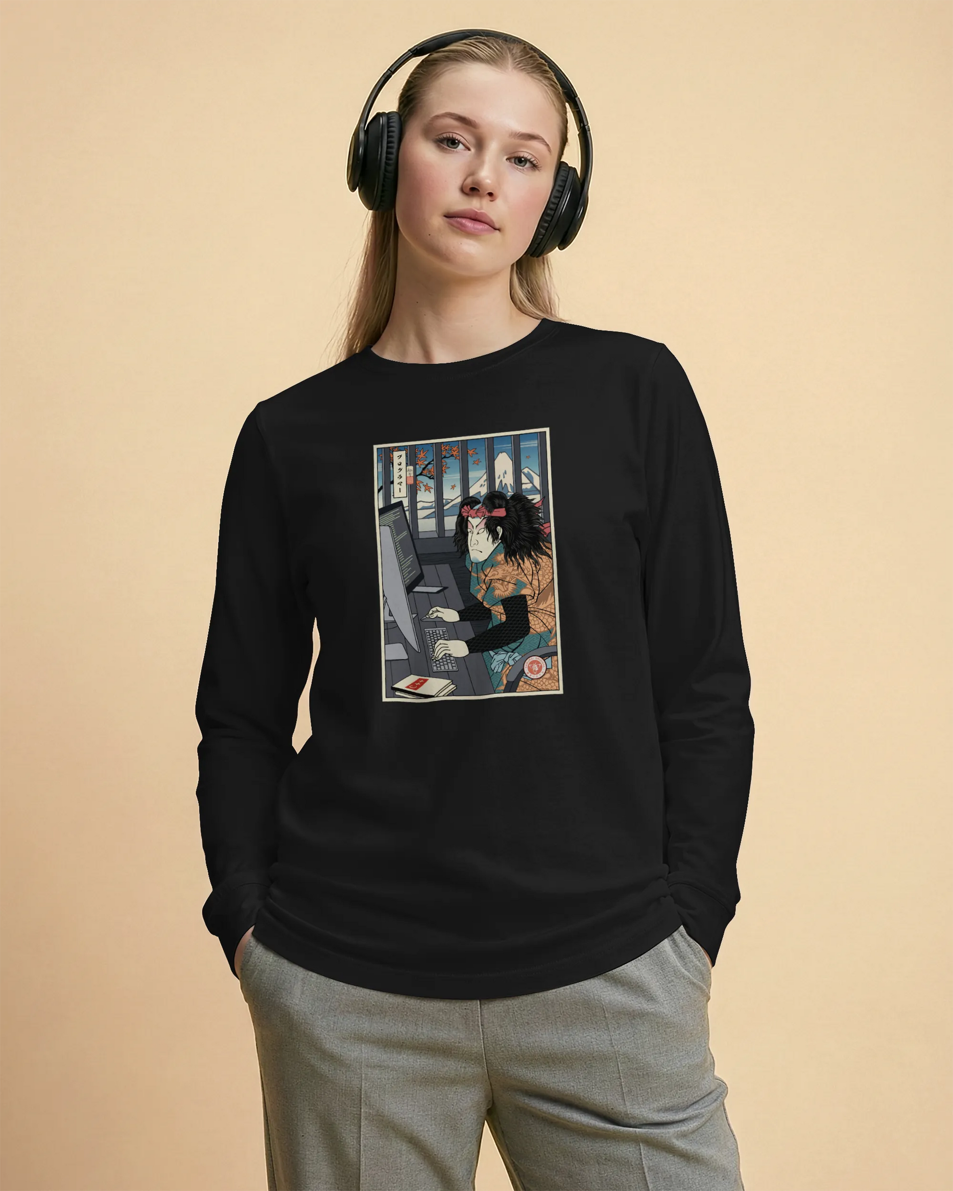 Samurai Programmer 3 Computer Science Ukiyo-e Unisex Long Sleeve Tee - Samurai Original