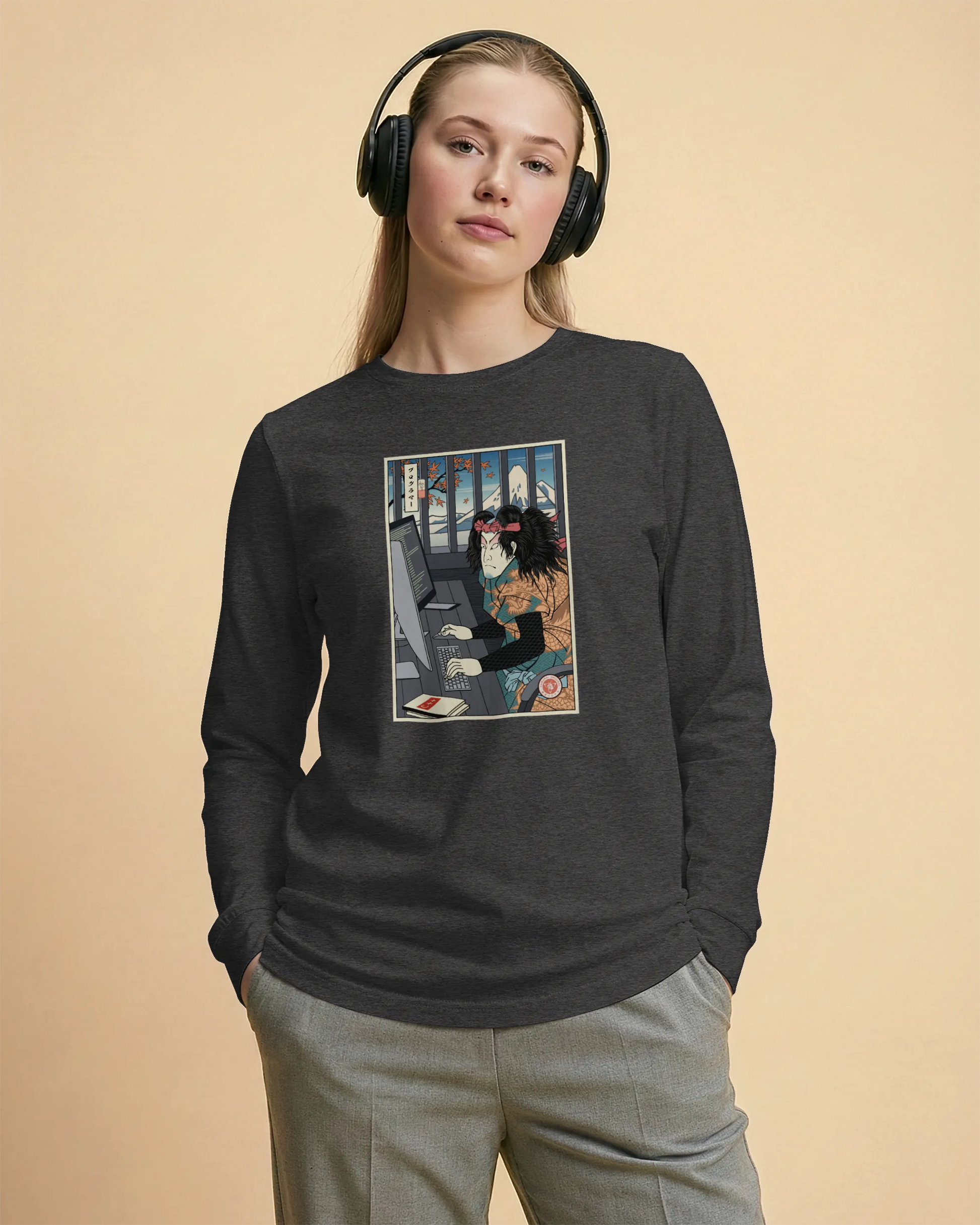 Samurai Programmer 3 Computer Science Ukiyo-e Unisex Long Sleeve Tee - Samurai Original