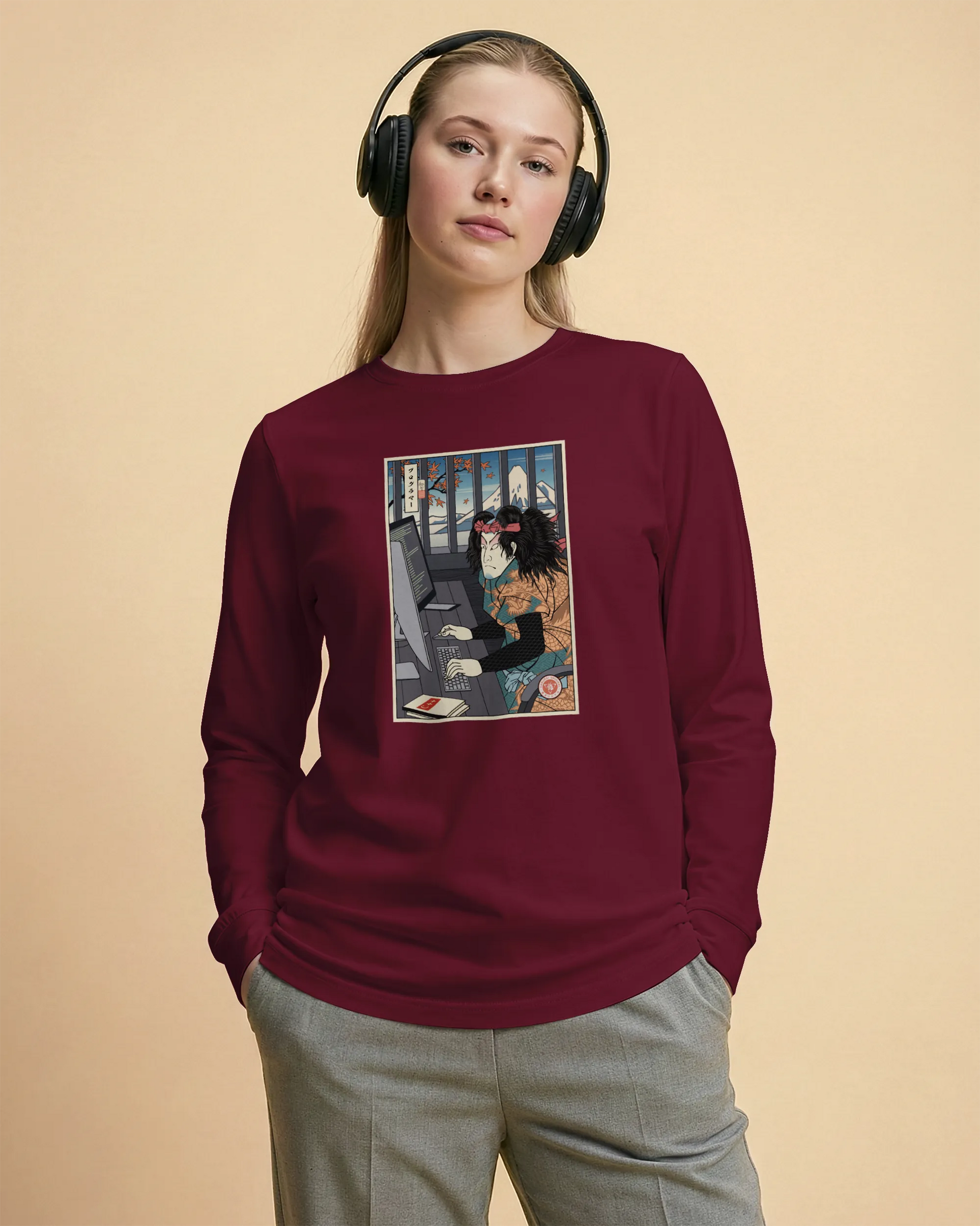 Samurai Programmer 3 Computer Science Ukiyo-e Unisex Long Sleeve Tee - Samurai Original