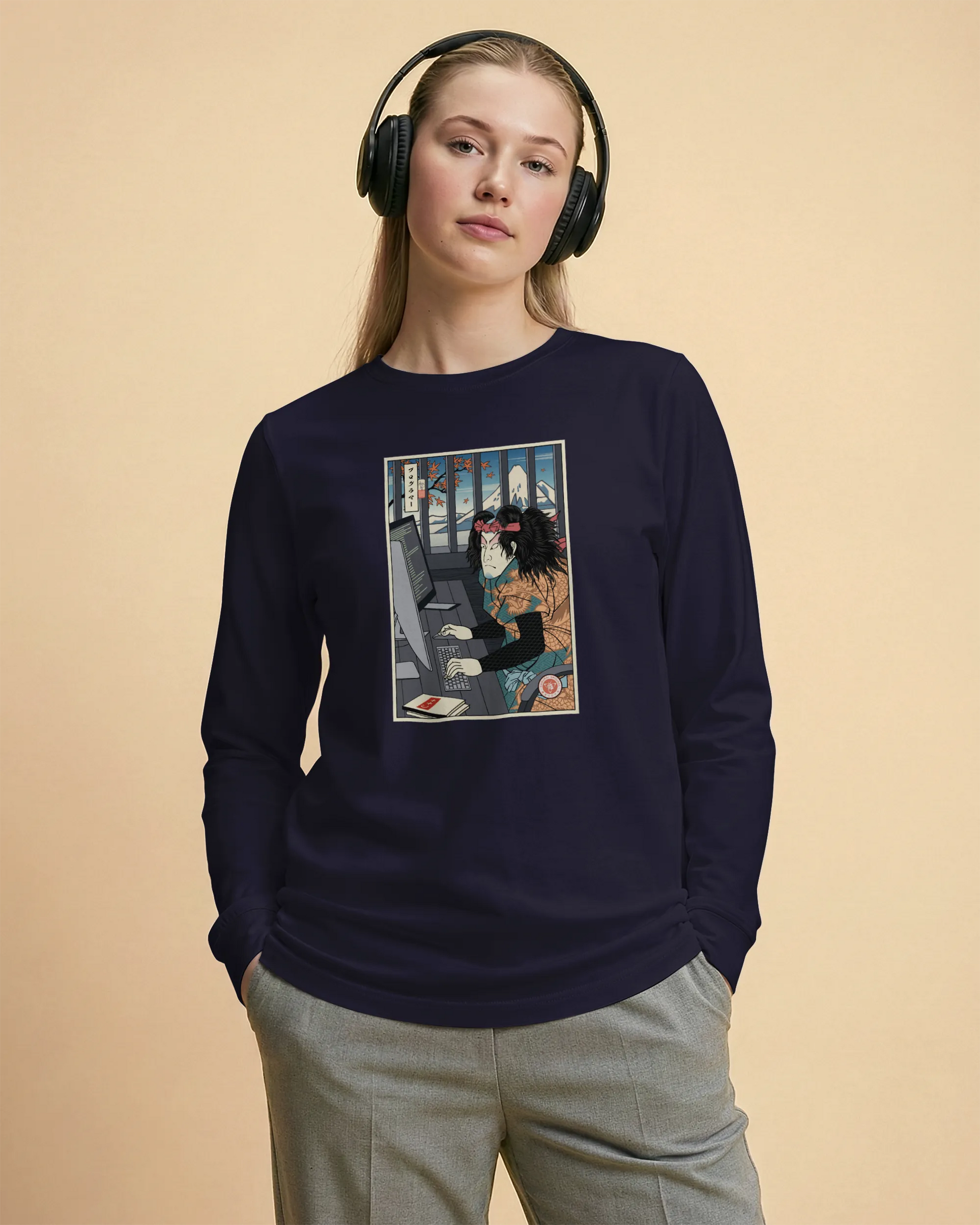 Samurai Programmer 3 Computer Science Ukiyo-e Unisex Long Sleeve Tee - Samurai Original