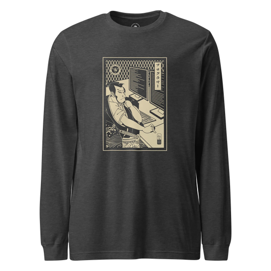 Samurai Programmer Computer Science Ukiyo-e Unisex Long Sleeve Tee Dark Grey Heather - Samurai Original