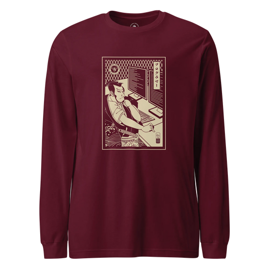 Samurai Programmer Computer Science Ukiyo-e Unisex Long Sleeve Tee Maroon - Samurai Original