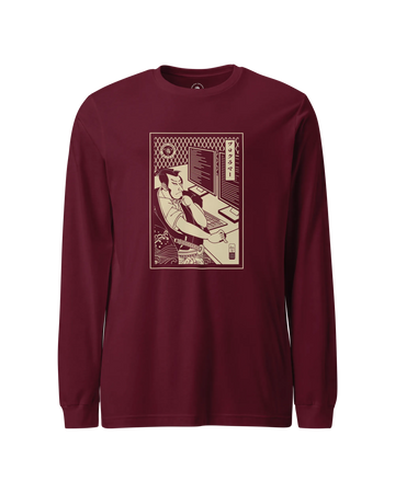 Samurai Programmer Computer Science Ukiyo-e Unisex Long Sleeve Tee Maroon - Samurai Original