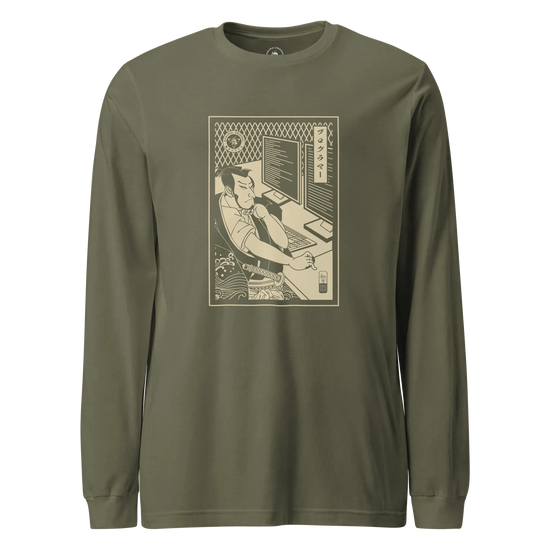 Samurai Programmer Computer Science Ukiyo-e Unisex Long Sleeve Tee Military Green - Samurai Original