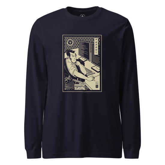 Samurai Programmer Computer Science Ukiyo-e Unisex Long Sleeve Tee Navy - Samurai Original