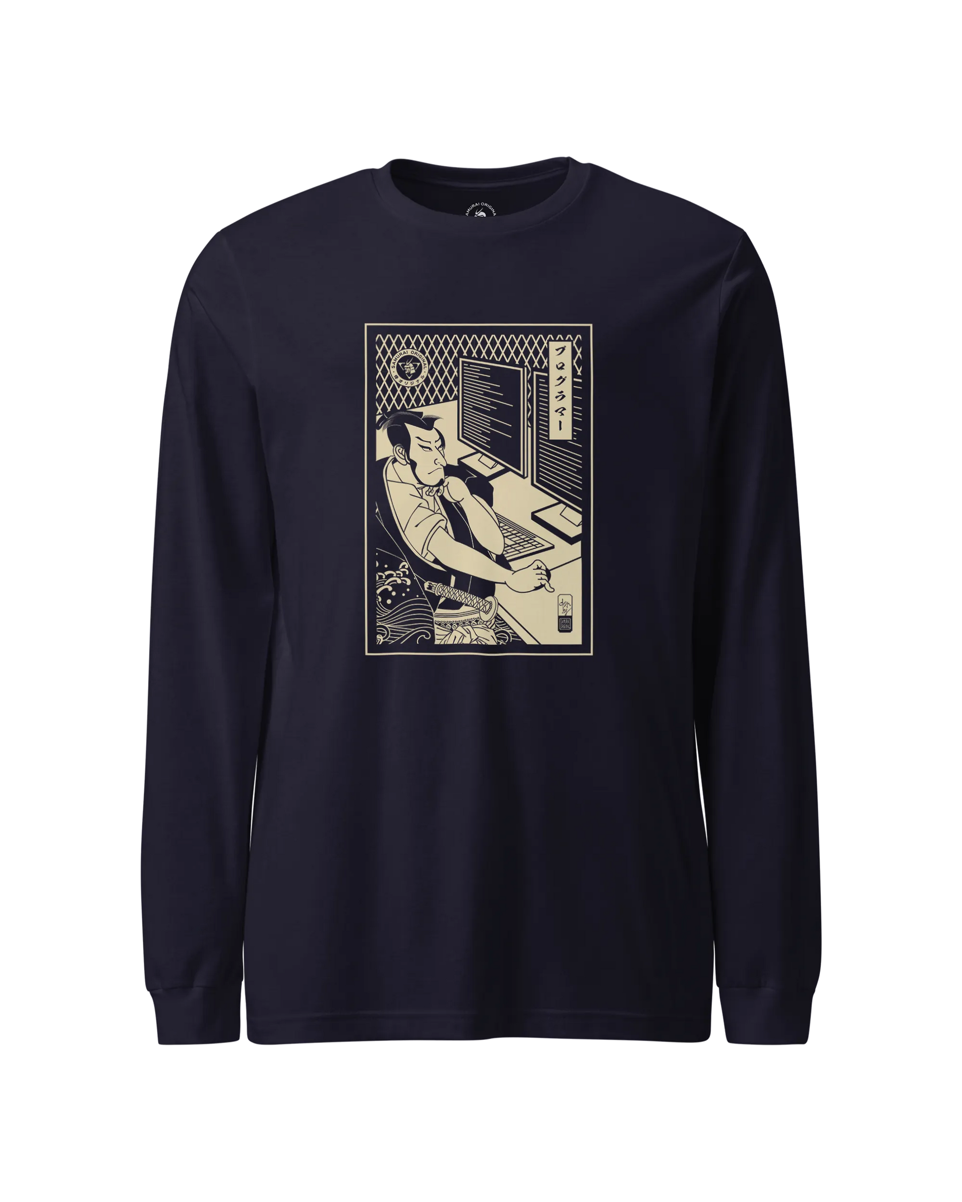 Samurai Programmer Computer Science Ukiyo-e Unisex Long Sleeve Tee Navy - Samurai Original