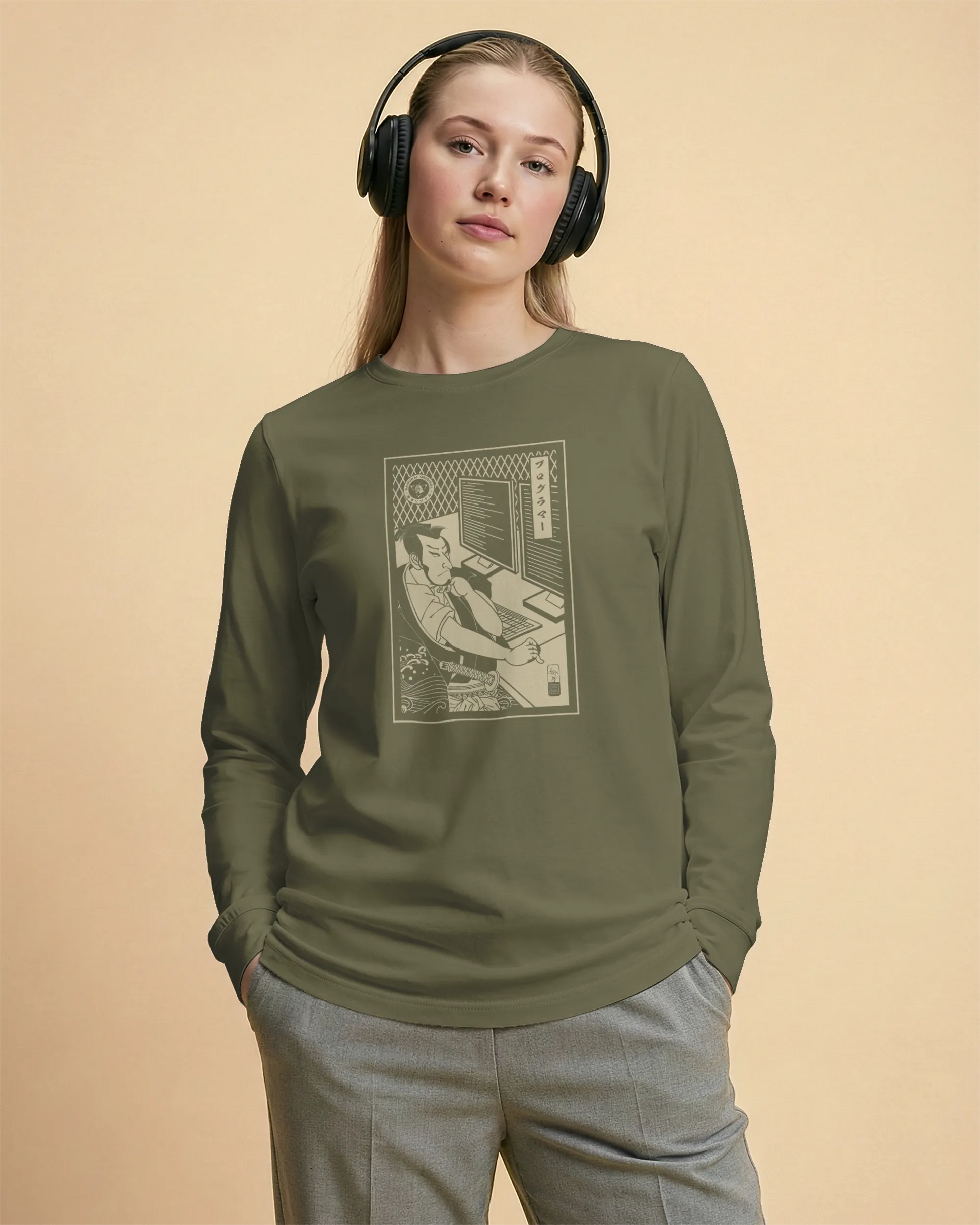 Samurai Programmer Computer Science Ukiyo-e Unisex Long Sleeve Tee - Samurai Original