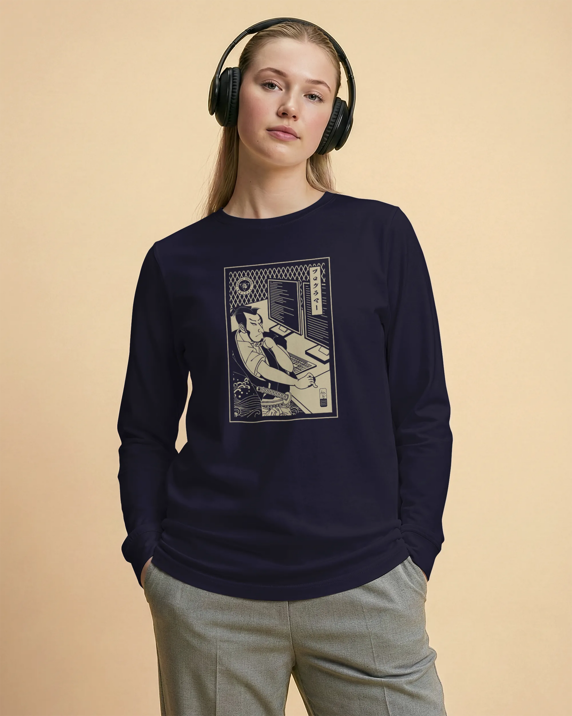 Samurai Programmer Computer Science Ukiyo-e Unisex Long Sleeve Tee - Samurai Original