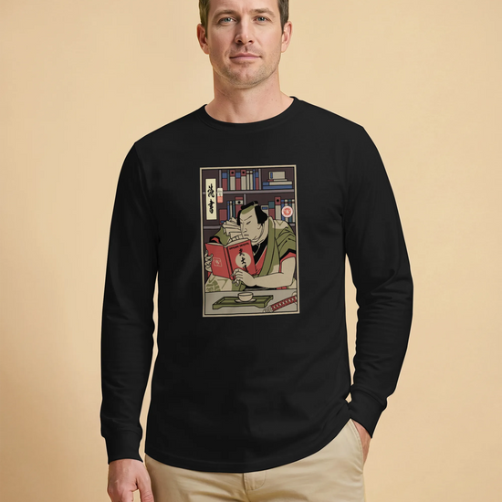 Samurai Reading Books Library Ukiyo-e Unisex Long Sleeve Tee - Samurai Original