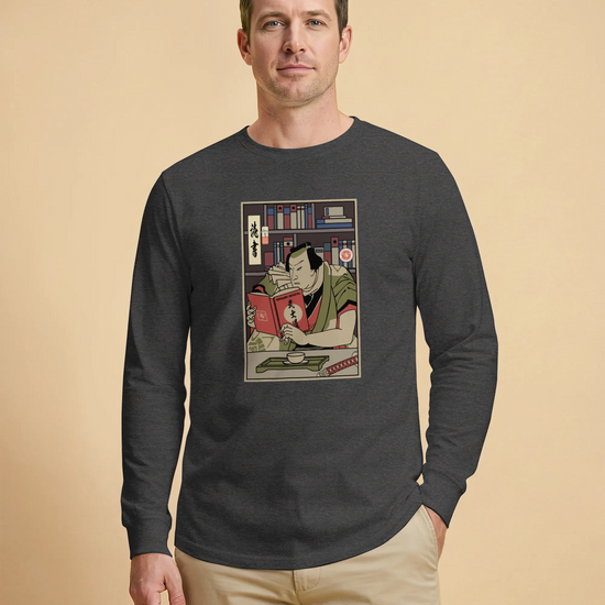Samurai Reading Books Library Ukiyo-e Unisex Long Sleeve Tee - Samurai Original