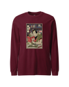 Samurai Reading Books Library Ukiyo-e Unisex Long Sleeve Tee Maroon - Samurai Original