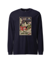 Samurai Reading Books Library Ukiyo-e Unisex Long Sleeve Tee Navy - Samurai Original