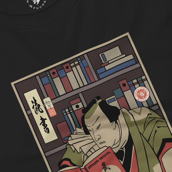 Samurai Reading Books Library Ukiyo-e Unisex Long Sleeve Tee - Samurai Original