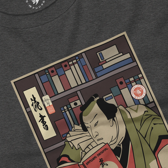 Samurai Reading Books Library Ukiyo-e Unisex Long Sleeve Tee - Samurai Original
