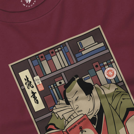 Samurai Reading Books Library Ukiyo-e Unisex Long Sleeve Tee - Samurai Original