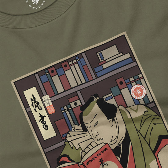 Samurai Reading Books Library Ukiyo-e Unisex Long Sleeve Tee - Samurai Original