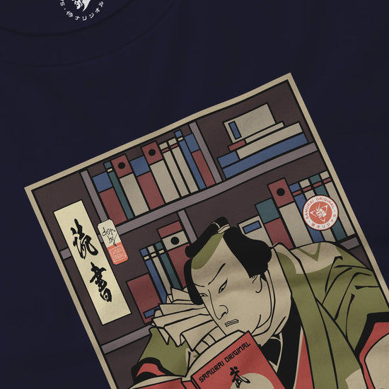 Samurai Reading Books Library Ukiyo-e Unisex Long Sleeve Tee - Samurai Original