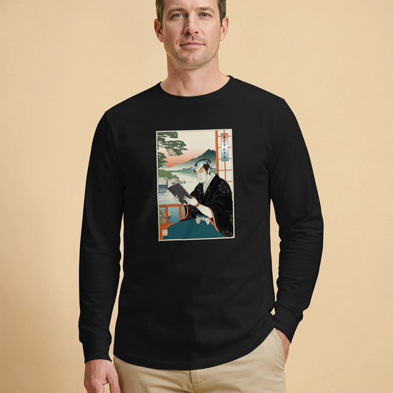 Samurai Reading Books Ukiyo-e Unisex Long Sleeve Tee No.2 - Samurai Original