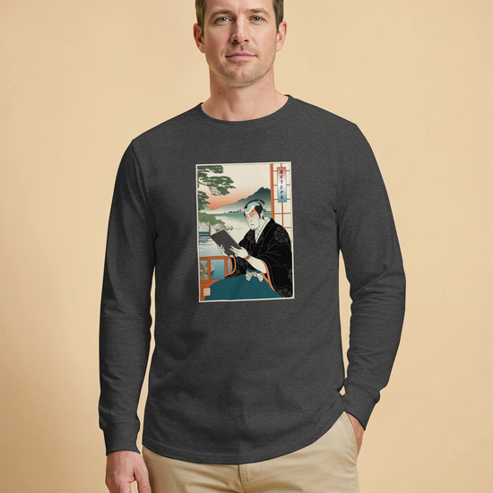 Samurai Reading Books Ukiyo-e Unisex Long Sleeve Tee No.2 - Samurai Original