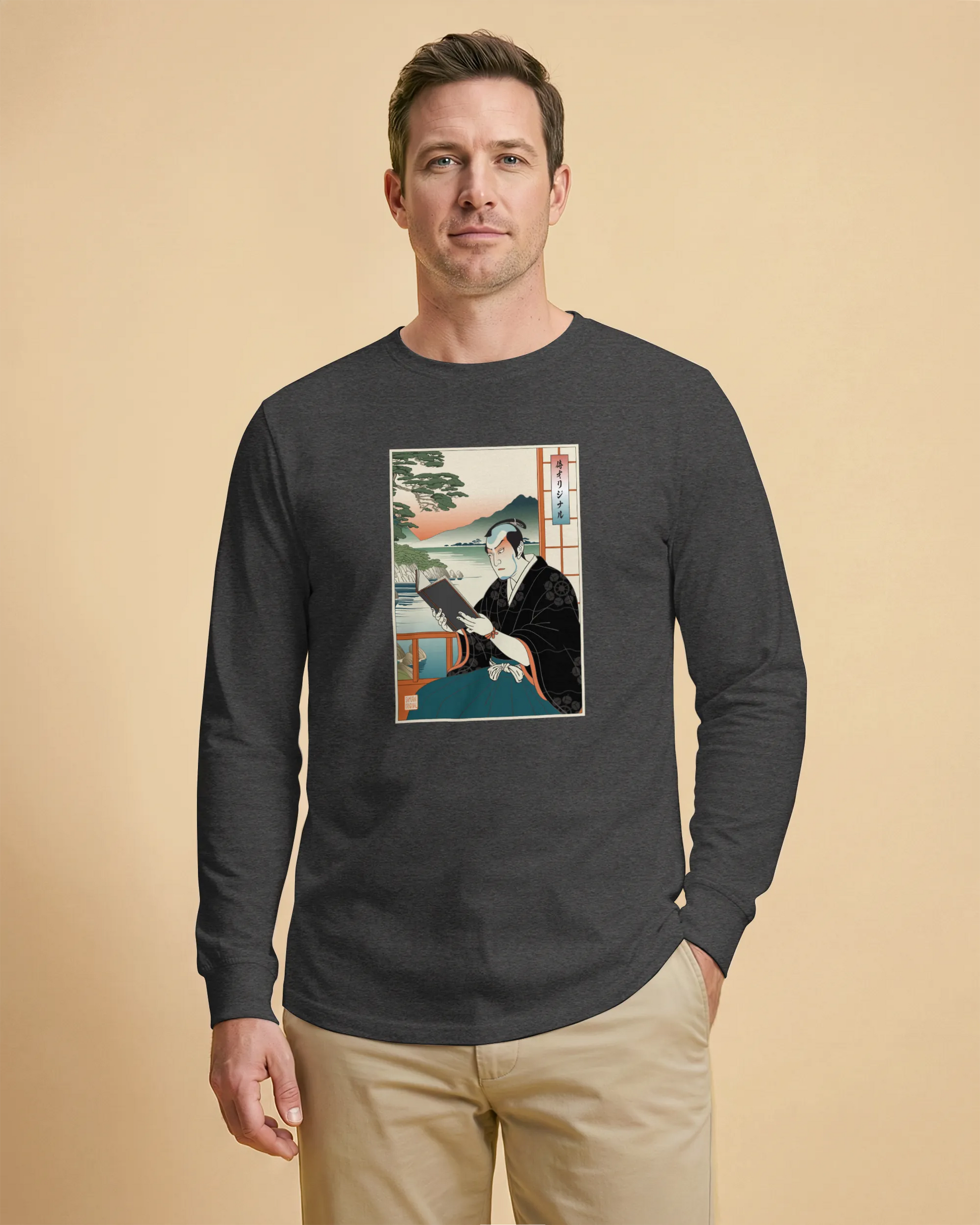 Samurai Reading Books Ukiyo-e Unisex Long Sleeve Tee No.2 - Samurai Original