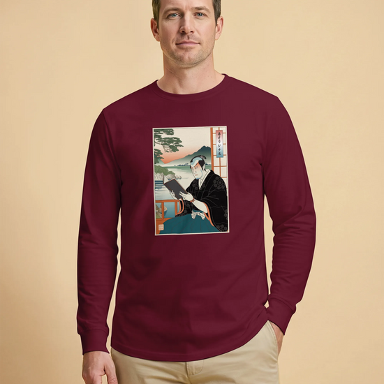 Samurai Reading Books Ukiyo-e Unisex Long Sleeve Tee No.2 - Samurai Original