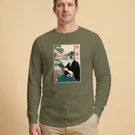 Samurai Reading Books Ukiyo-e Unisex Long Sleeve Tee No.2 - Samurai Original