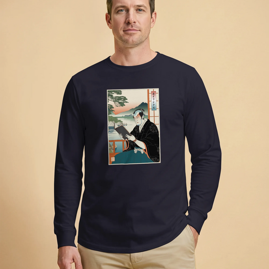 Samurai Reading Books Ukiyo-e Unisex Long Sleeve Tee No.2 - Samurai Original
