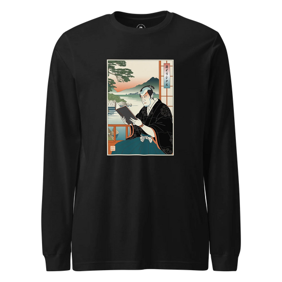 Samurai Reading Books Ukiyo-e Unisex Long Sleeve Tee No.2 Black - Samurai Original