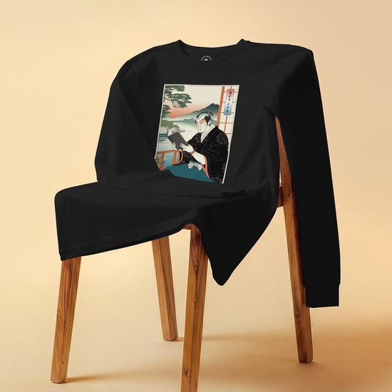 Samurai Reading Books Ukiyo-e Unisex Long Sleeve Tee No.2 - Samurai Original