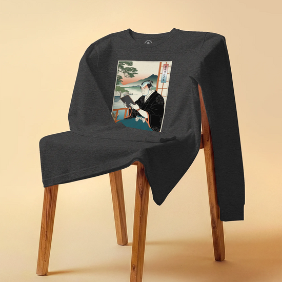 Samurai Reading Books Ukiyo-e Unisex Long Sleeve Tee No.2 - Samurai Original