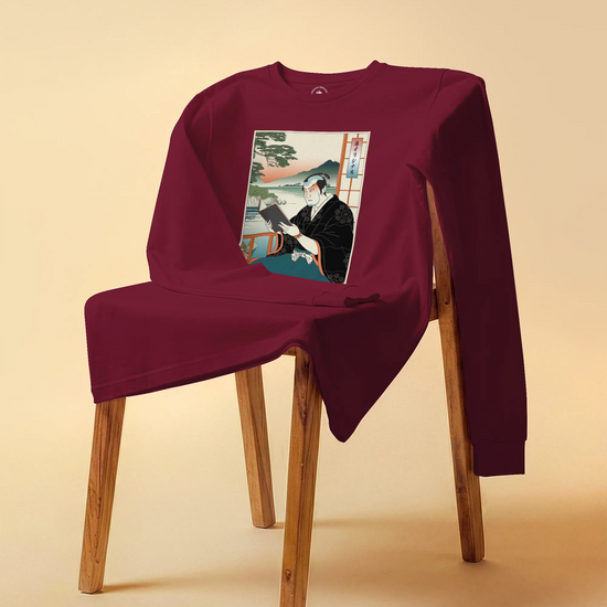 Samurai Reading Books Ukiyo-e Unisex Long Sleeve Tee No.2 - Samurai Original