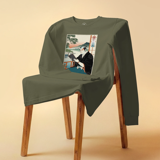 Samurai Reading Books Ukiyo-e Unisex Long Sleeve Tee No.2 - Samurai Original