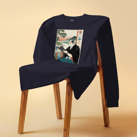 Samurai Reading Books Ukiyo-e Unisex Long Sleeve Tee No.2 - Samurai Original