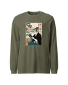 Samurai Reading Books Ukiyo-e Unisex Long Sleeve Tee No.2 Military Green - Samurai Original