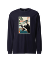 Samurai Reading Books Ukiyo-e Unisex Long Sleeve Tee No.2 Navy - Samurai Original