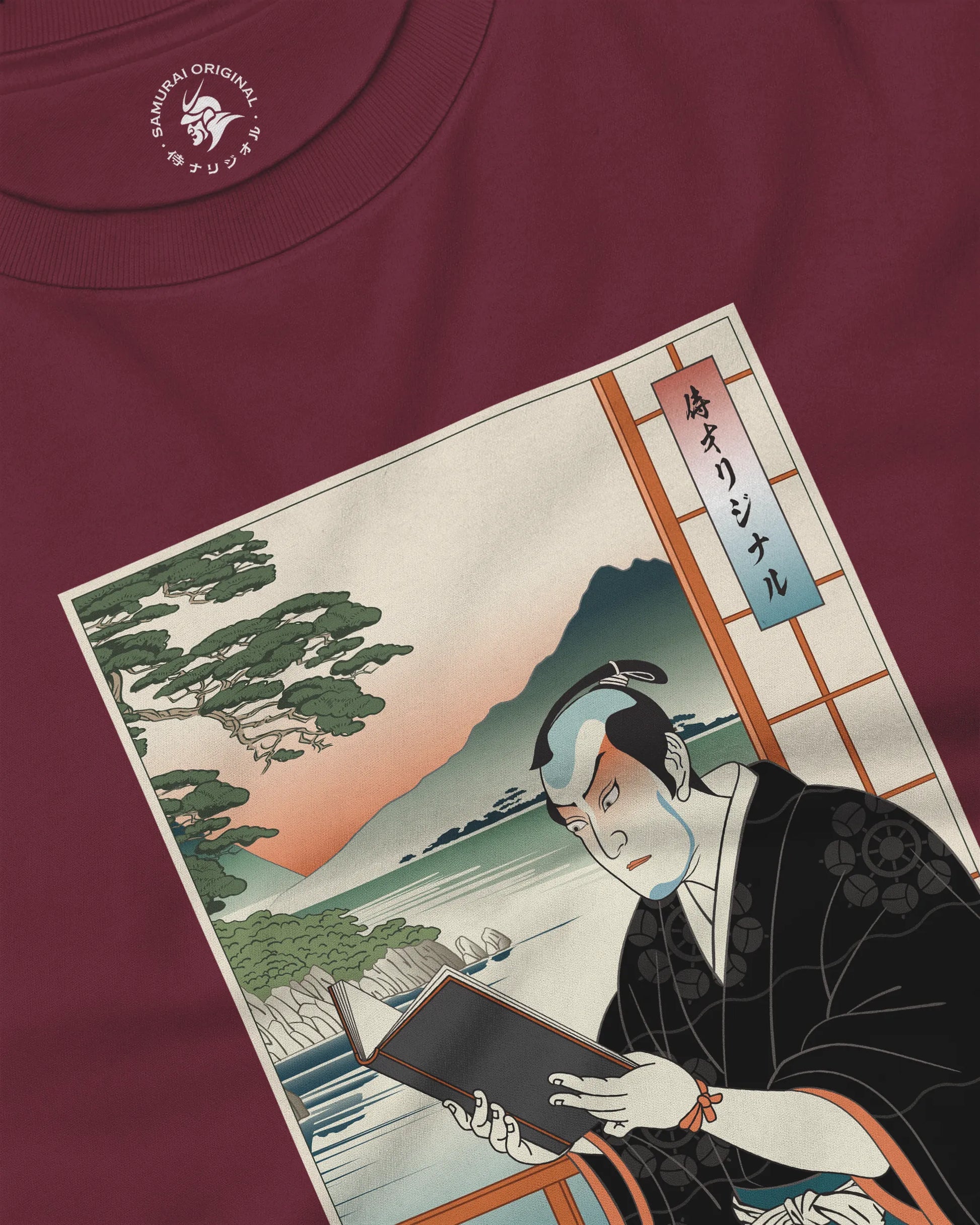 Samurai Reading Books Ukiyo-e Unisex Long Sleeve Tee No.2 - Samurai Original