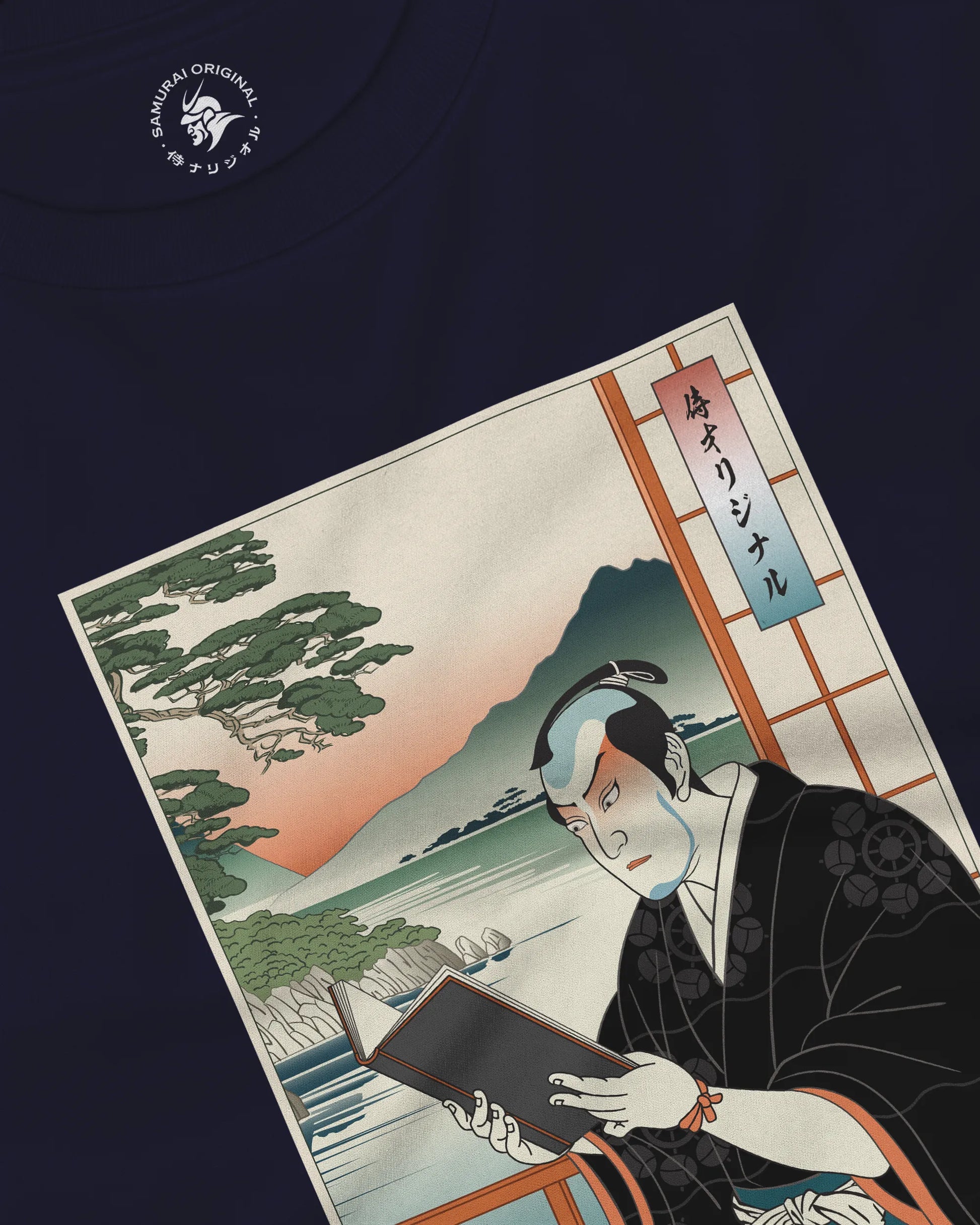 Samurai Reading Books Ukiyo-e Unisex Long Sleeve Tee No.2 - Samurai Original